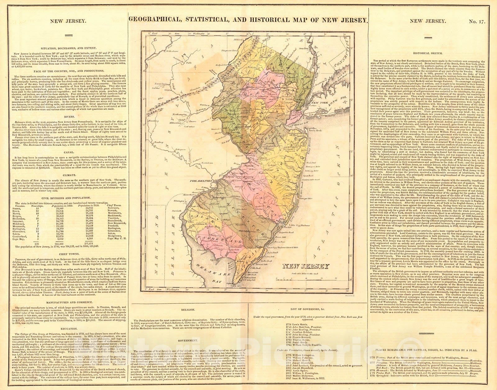 Historic Map : 1827 Geographical, Statistical, and Historical Map of New Jersey : Vintage Wall Art