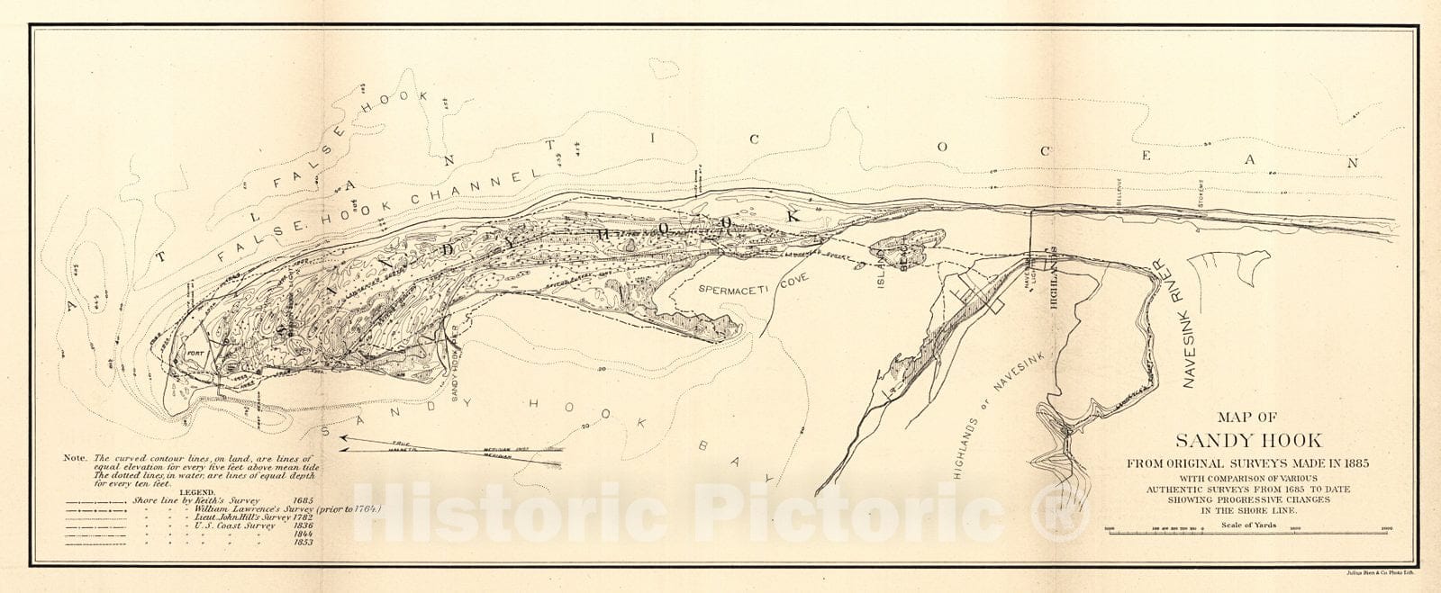Historic Map : 1885 Map of Sandy Hook : Vintage Wall Art
