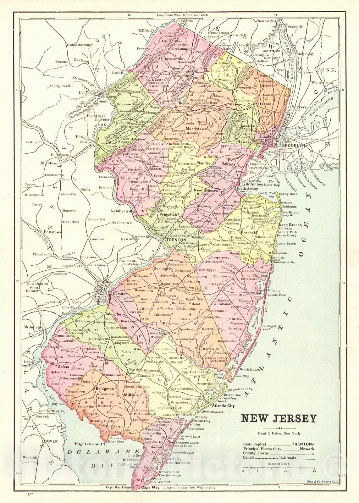 Historic Map : 1892 New Jersey : Vintage Wall Art