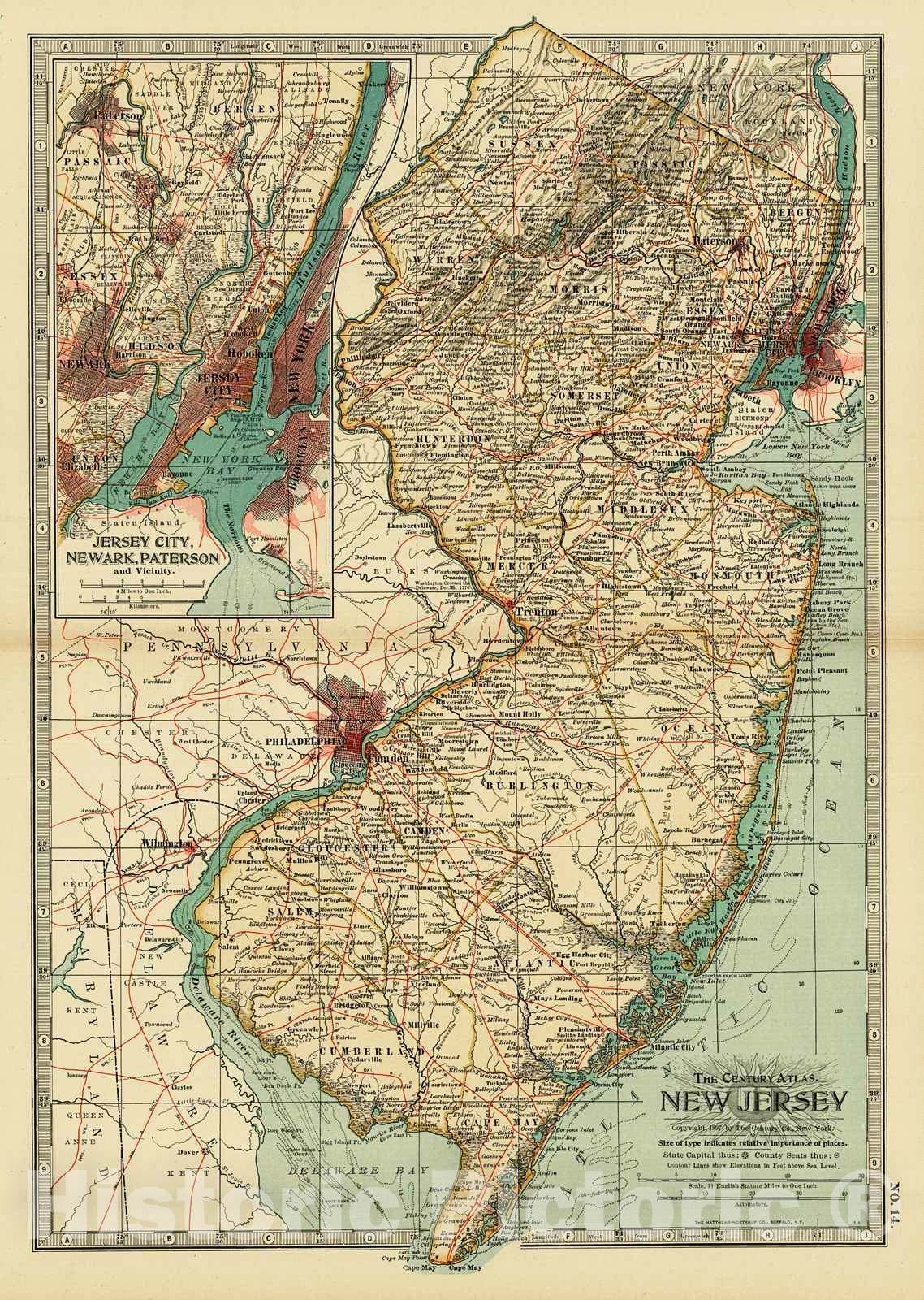 Historic Map : 1899 New Jersey : Vintage Wall Art