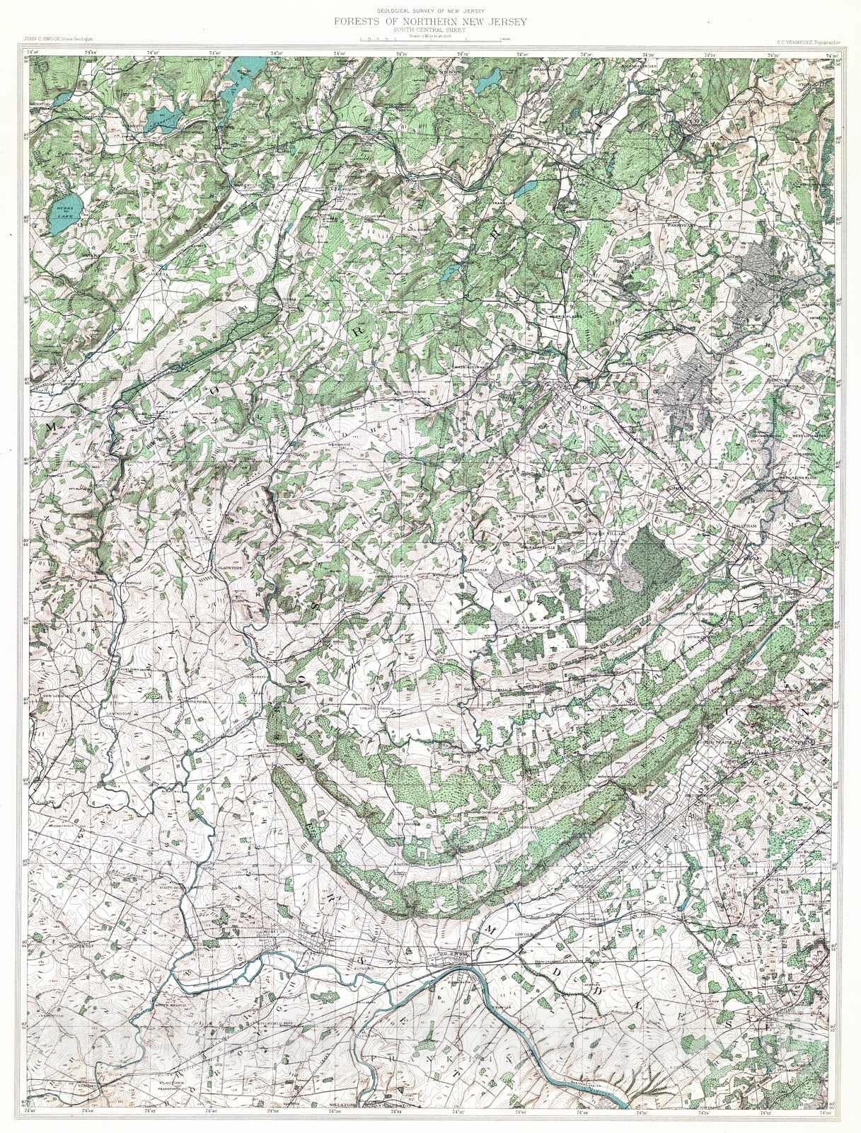 Historic Map : 1900 Forests of Northern New Jersey - South Central Sheet : Vintage Wall Art