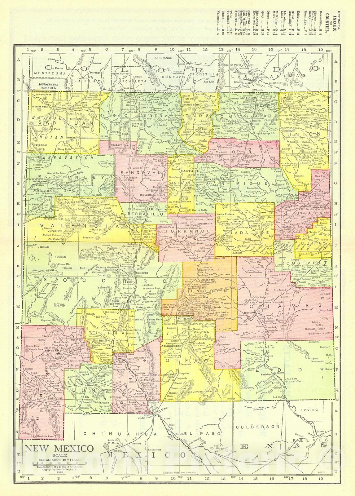 Historic Map : 1913 Rand McNally's New Map of New Mexico : Vintage Wall Art