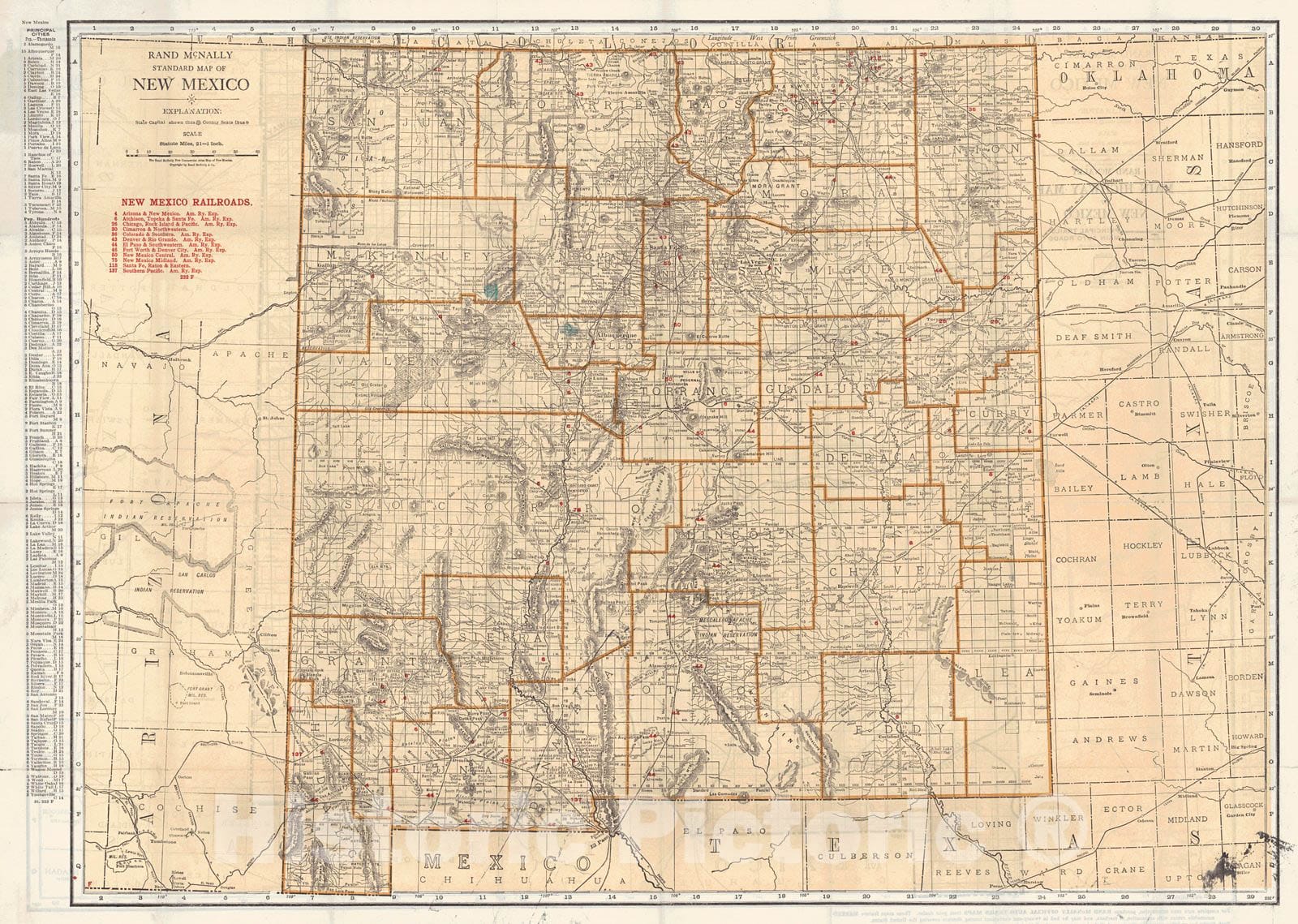 Historic Map : 1921 Standard Map of New Mexico : Vintage Wall Art