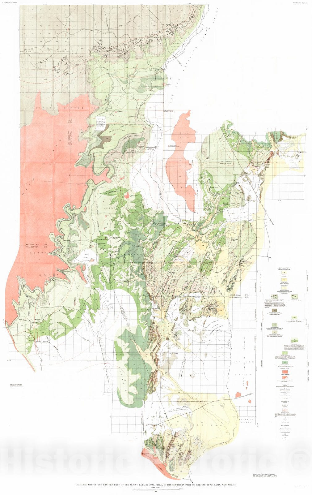 Historic Map : 1936 Geologic map of the eastern part of the Mount Taylor Coal Field, in the southern part of the San Juan Basin, New Mexico : Vintage Wall Art