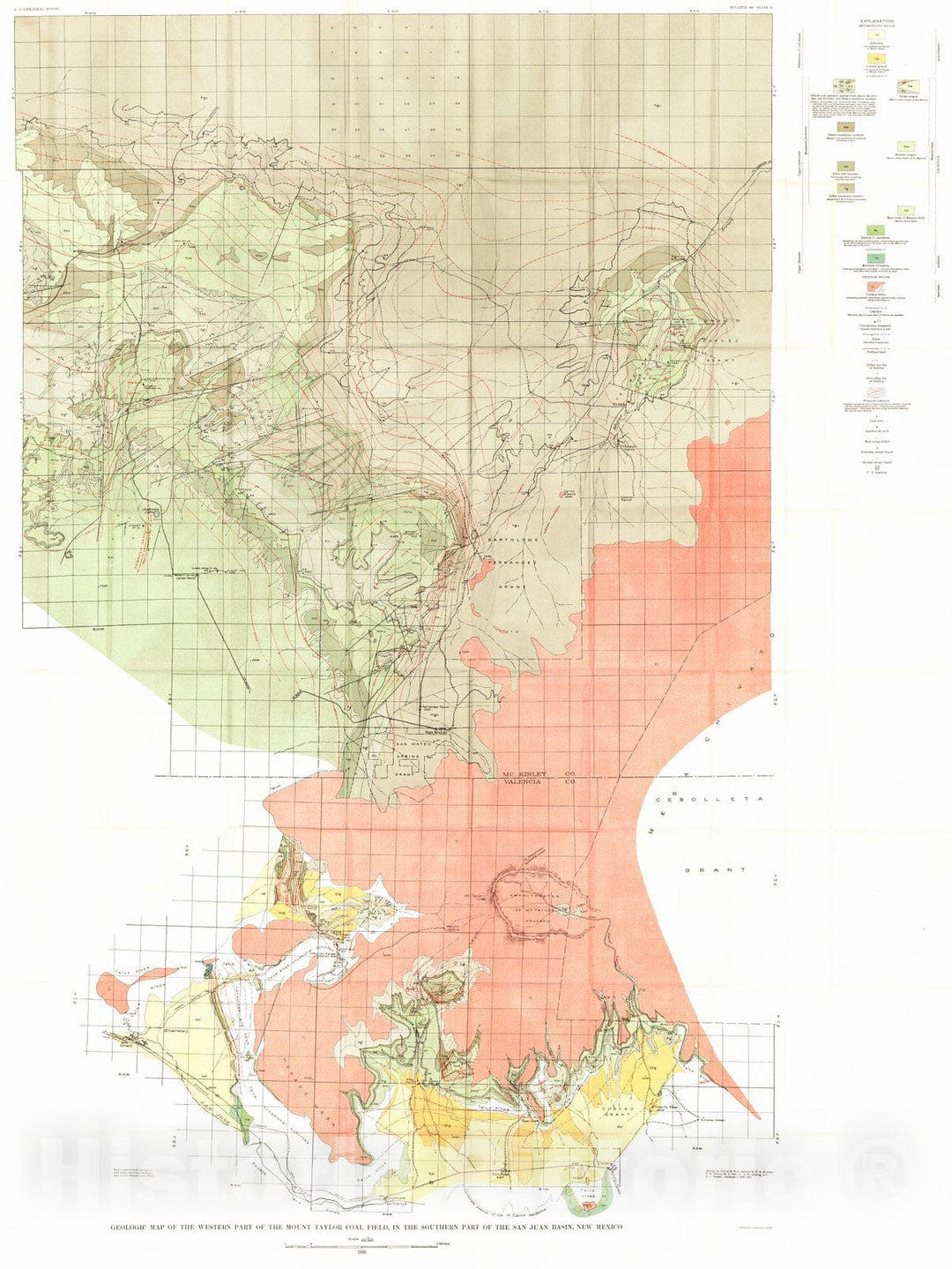Historic Map : 1936 Geologic map of the western part of the Mount Taylor Coal Field, in the southern part of the San Juan Basin, New Mexico : Vintage Wall Art