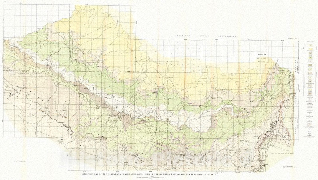 Historic Map : 1936 Geologic map of the LaVentana-Chacra Mesa Coal Field of the southern part of the San Juan Basin, New Mexico : Vintage Wall Art
