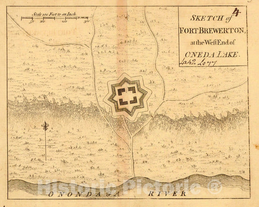Historic Map : 1796 Sketch of Fort Brewerton at the West End of Oneda Lake : Vintage Wall Art