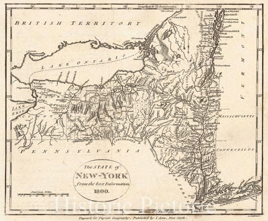 Historic Map : 1800 The State of New York from the Best Information : Vintage Wall Art