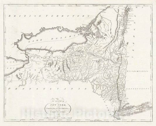 Historic Map : 1809 The State of New York Compiled from the Best Authorities : Vintage Wall Art