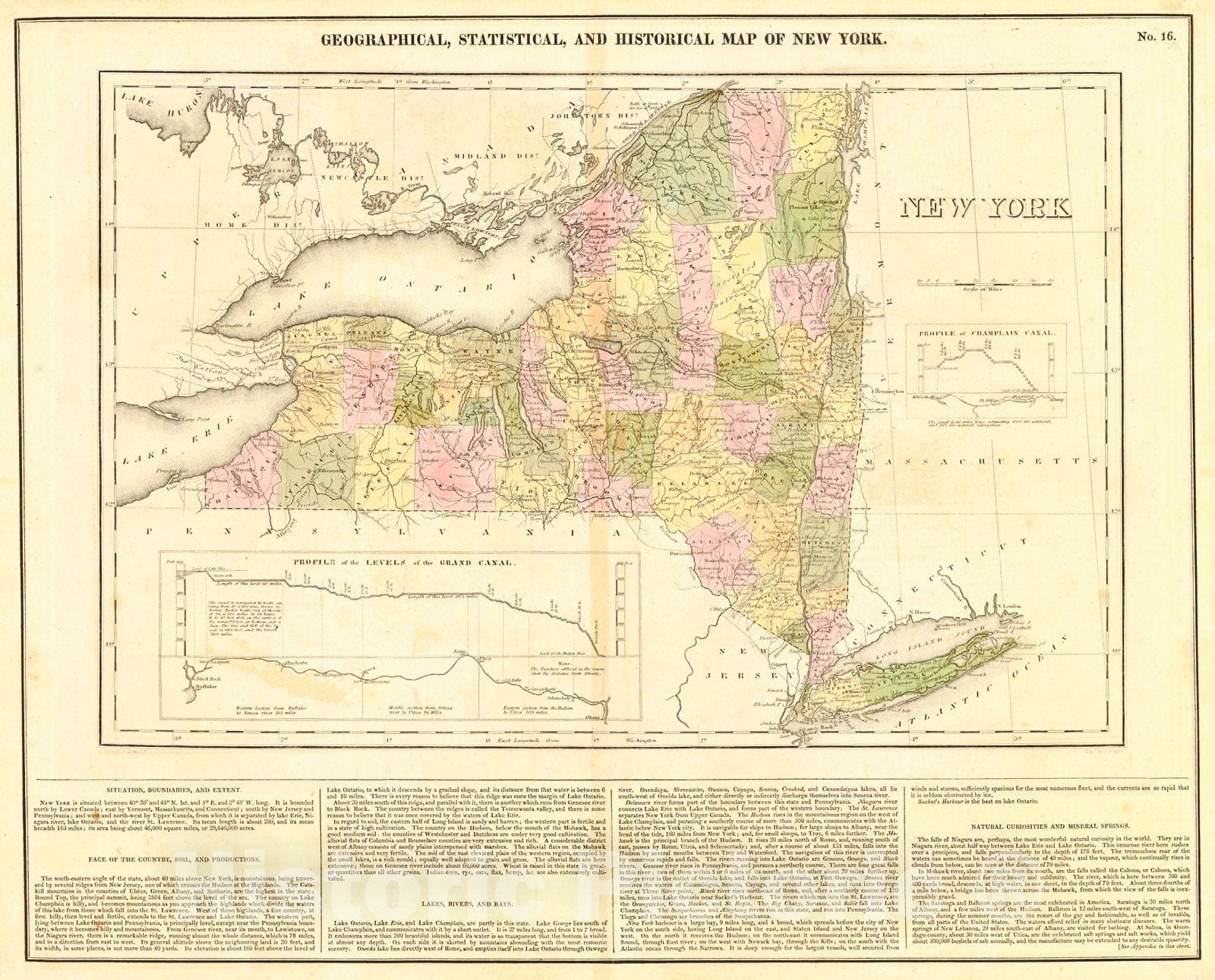 Historic Map : 1826 Geographical, Statistical, and Historical Map of New York : Vintage Wall Art