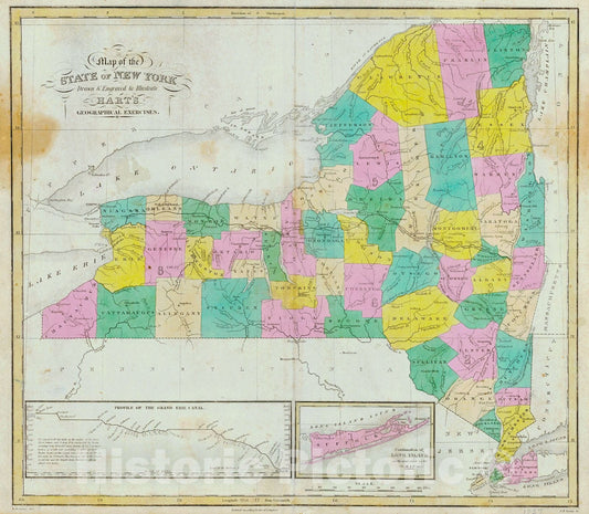 Historic Map : 1827 Map of the State of New York : Vintage Wall Art
