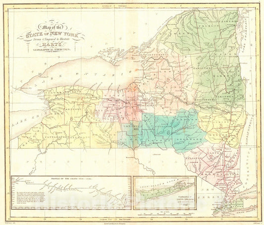 Historic Map : 1828 Map of the State of New York : Vintage Wall Art