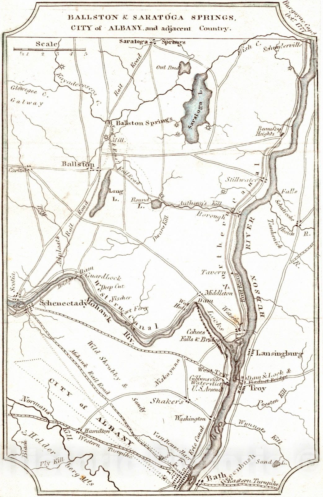 Historic Map : 1839 Ballston & Saratoga Springs, City of Albany and Adjacent County : Vintage Wall Art