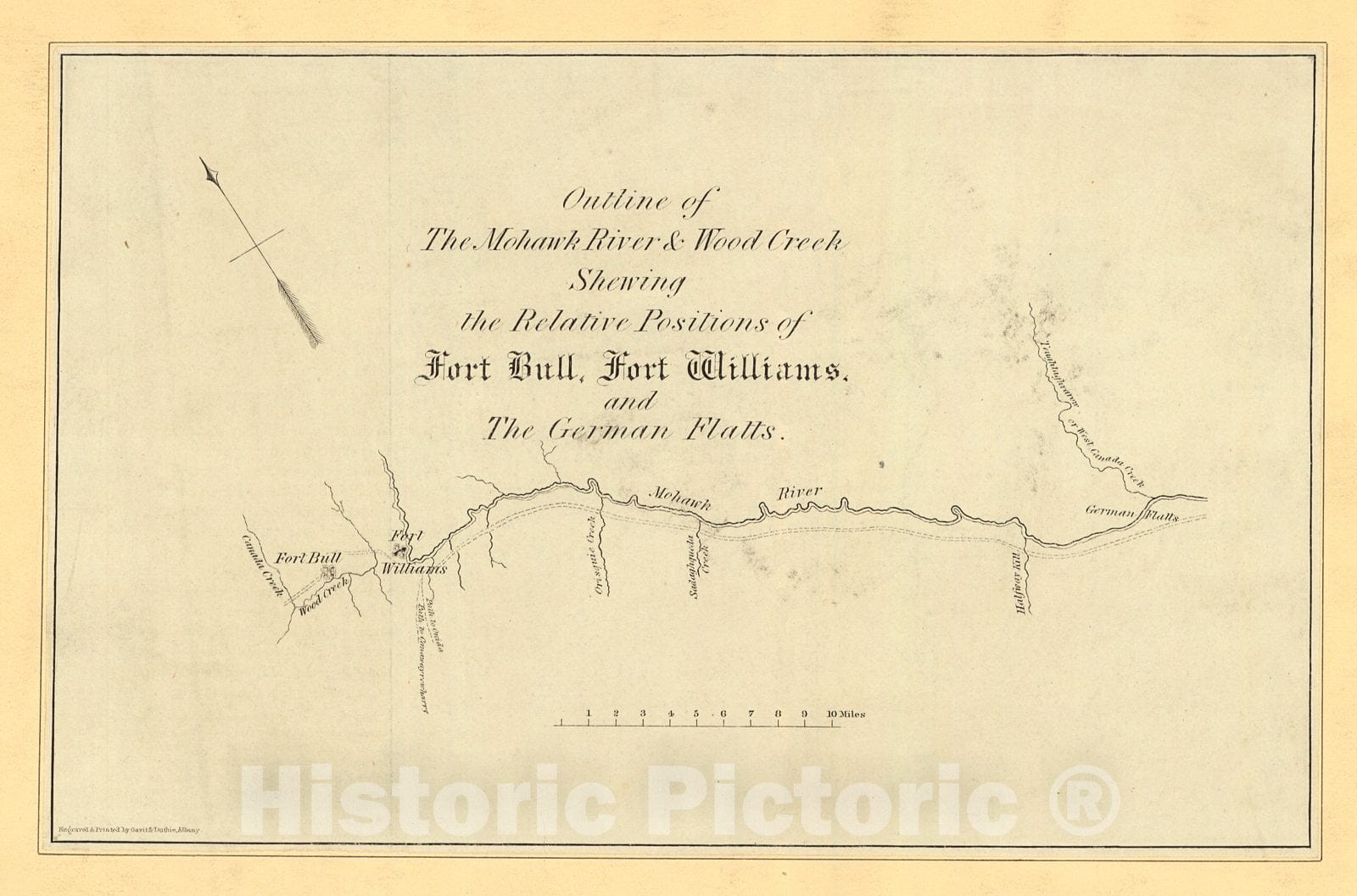 Historic Map : 1840 Outline of the Mohawk River & Wood Creek Showing the Relative Positions of Fort Bull, Fort Williams, and The German Flats : Vintage Wall Art