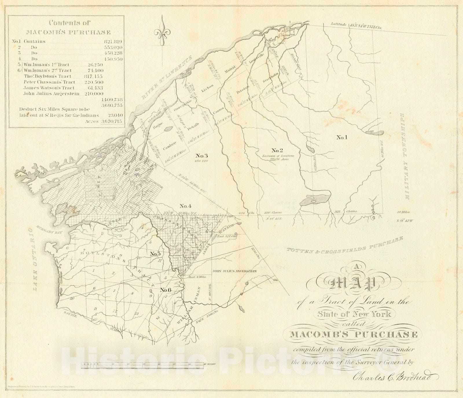 Historic Map : 1850 A Map of a Tract of Land in the State of New York called Macomb's Purchase : Vintage Wall Art