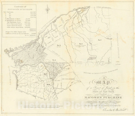 Historic Map : 1850 A Map of a Tract of Land in the State of New York called Macomb's Purchase : Vintage Wall Art