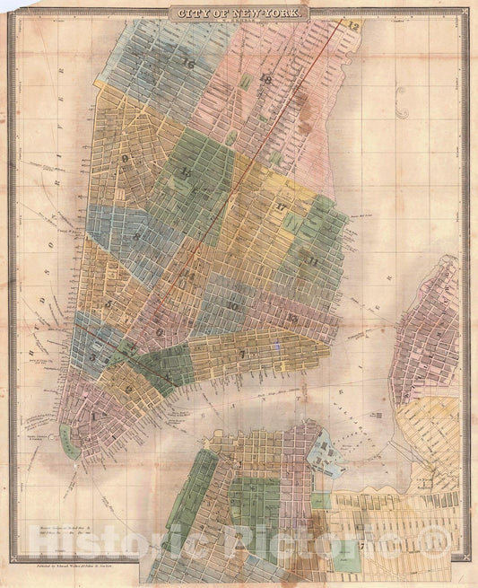 Historic Map : 1851 City of New York : Vintage Wall Art