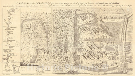 Historic Map : 1852 A Prospective View of the Battle fought near Lake George, on the 8th of Sept. 1755 : Vintage Wall Art