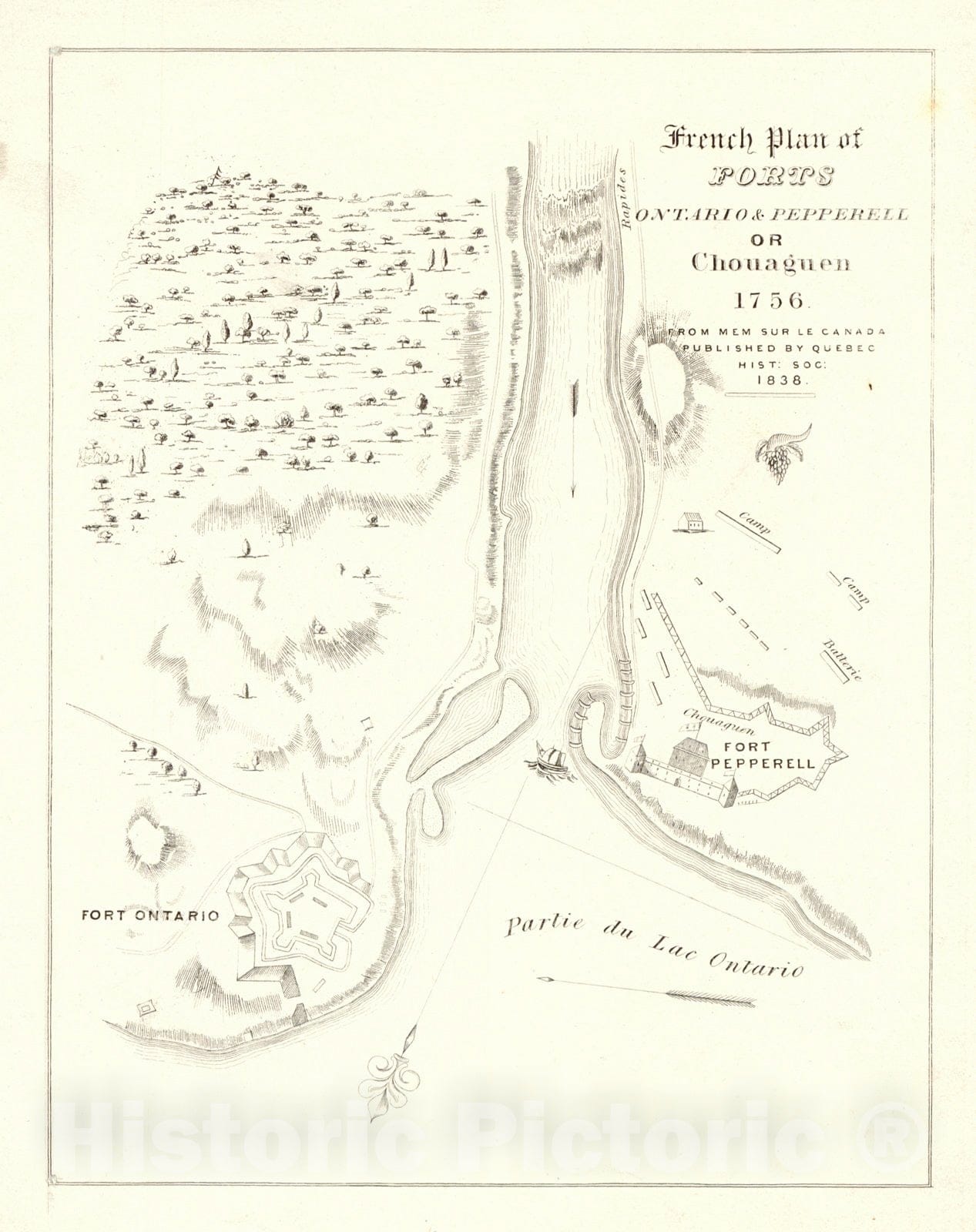 Historic Map : 1860 French Plans of Forts Ontario & Pepperell or Chouaguen 1758 : Vintage Wall Art