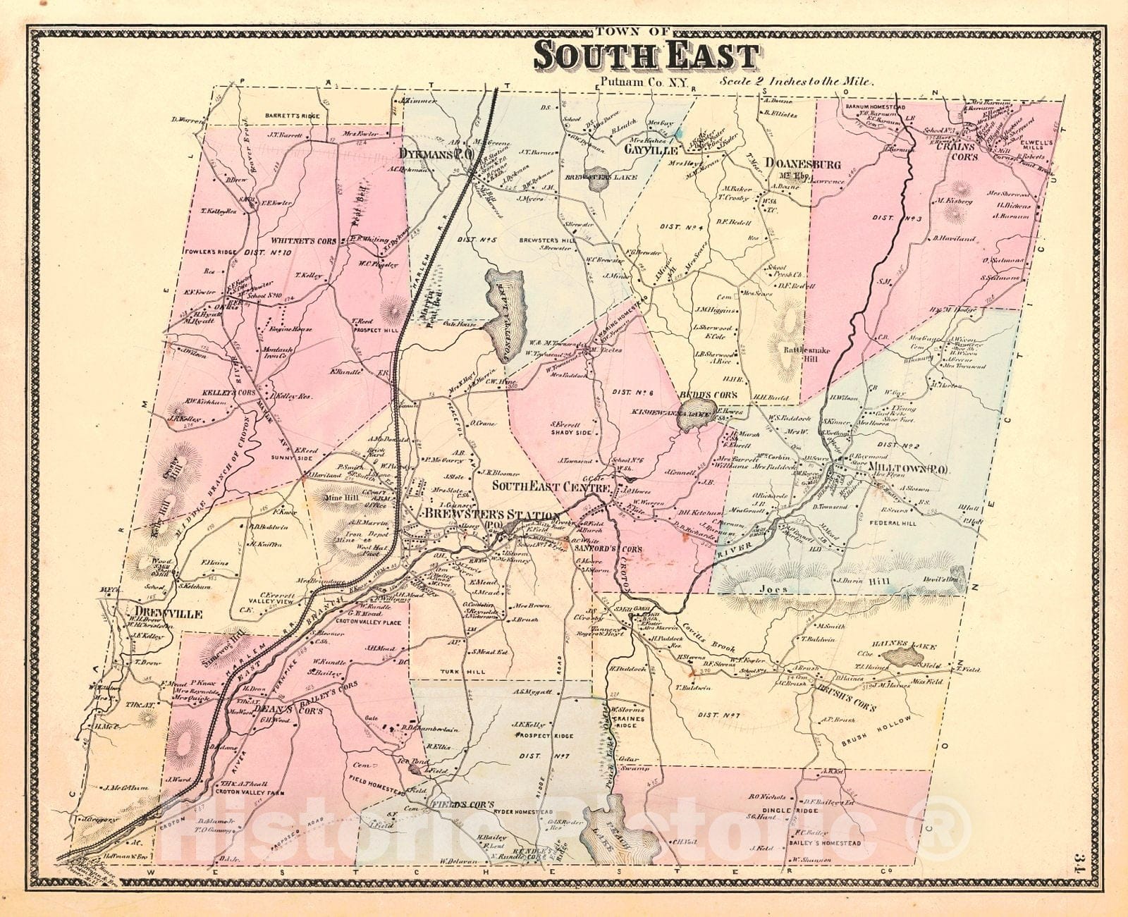 Historic Map : 1867 Town of South East, Putnam County, New York : Vintage Wall Art
