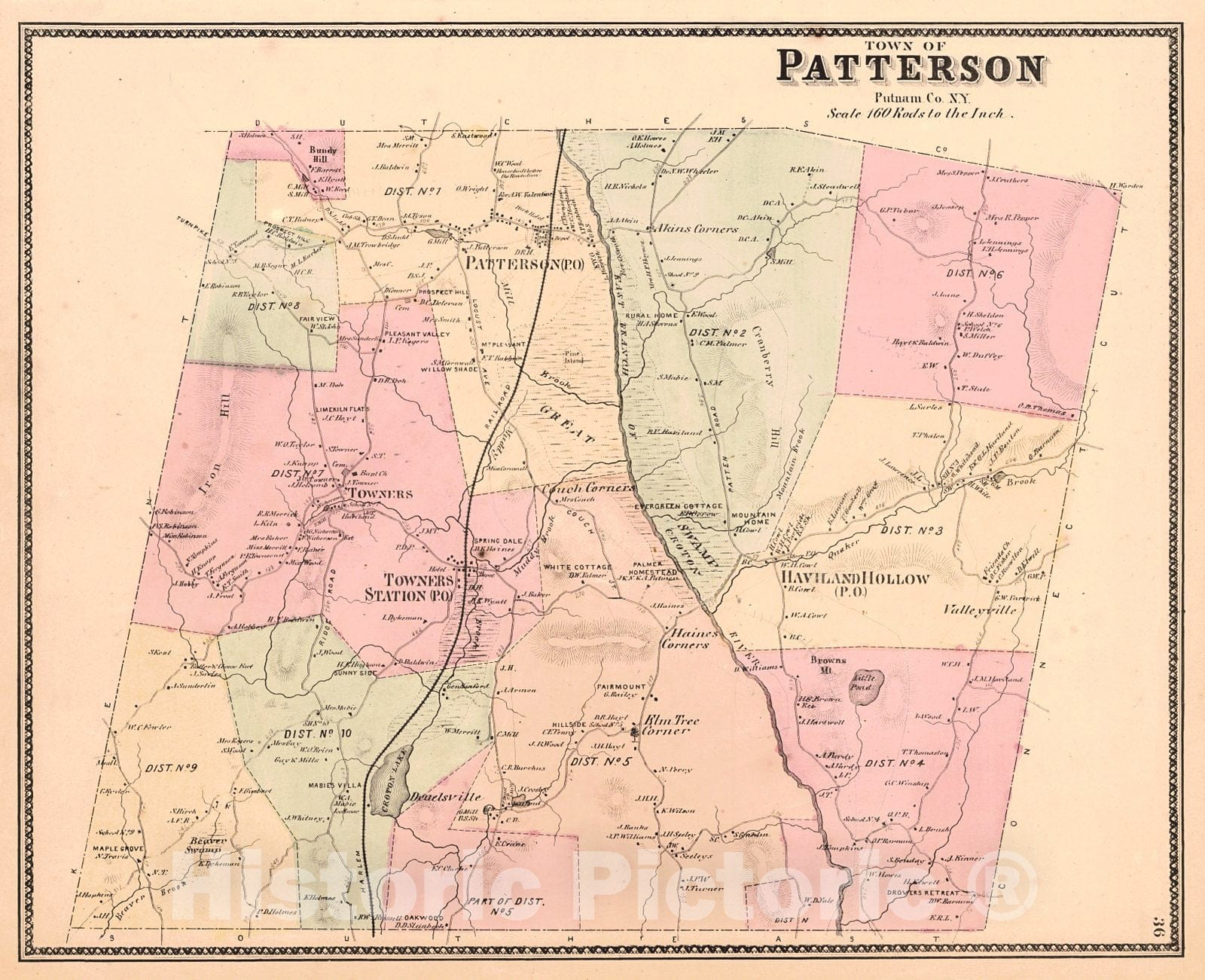 Historic Map : 1867 Town of Patterson, Putnam County, New York : Vintage Wall Art