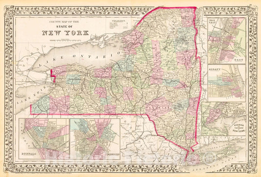 Historic Map : 1872 County Map of the State of New York  : Vintage Wall Art