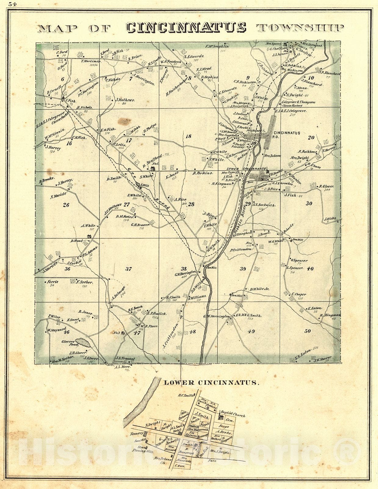 Historic Map : 1876 Map of Cincinatus Township : Vintage Wall Art