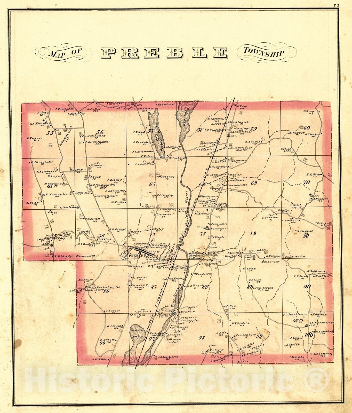 Historic Map : 1876 Map of Preble Township : Vintage Wall Art