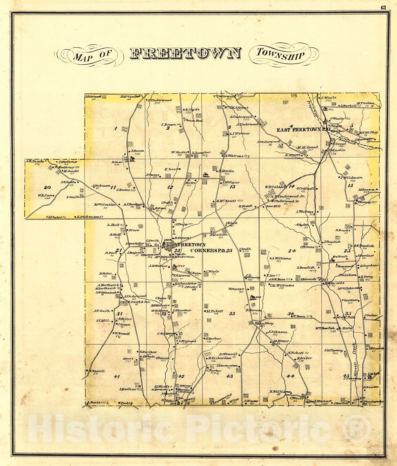 Historic Map : 1876 Map of Freetown Township : Vintage Wall Art