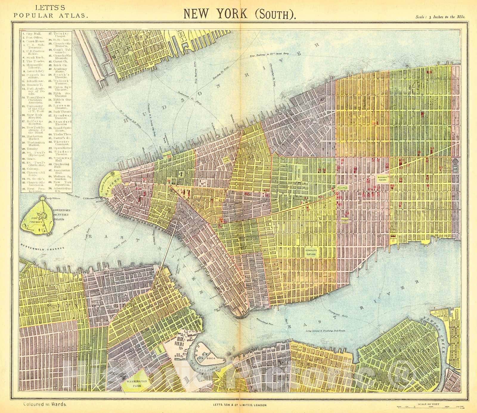 Historic Map : 1884 New York (South) : Vintage Wall Art