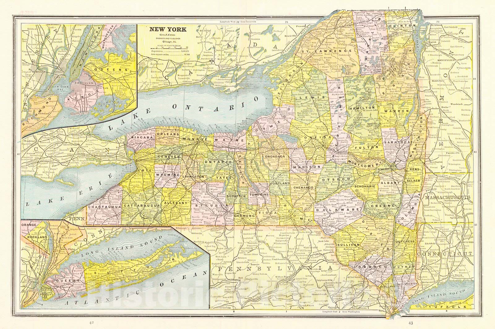 Historic Map : 1887 New York : Vintage Wall Art