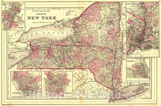 Historic Map : 1887 County Map of the State of New York  : Vintage Wall Art