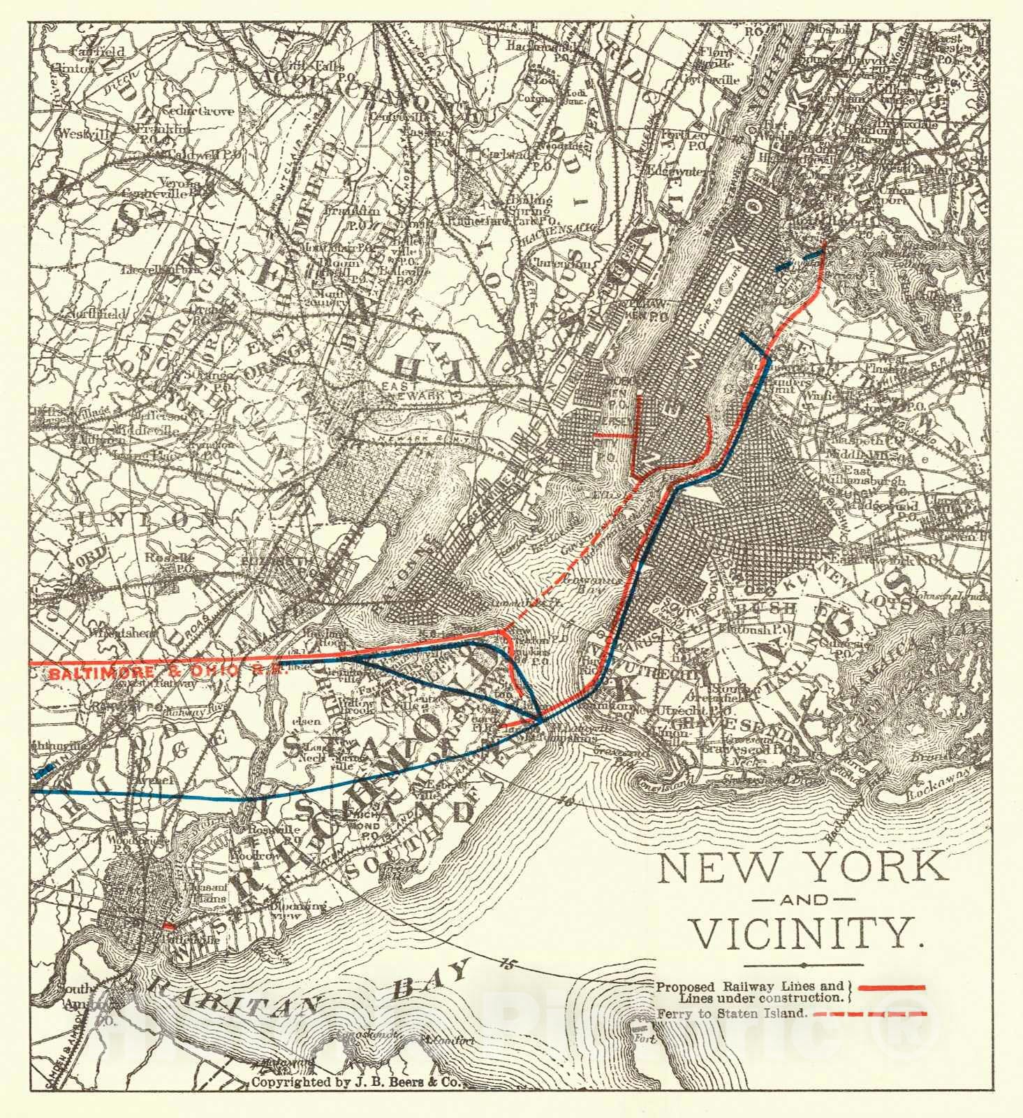 Historic Map : 1890 New York and Vicinity : Vintage Wall Art