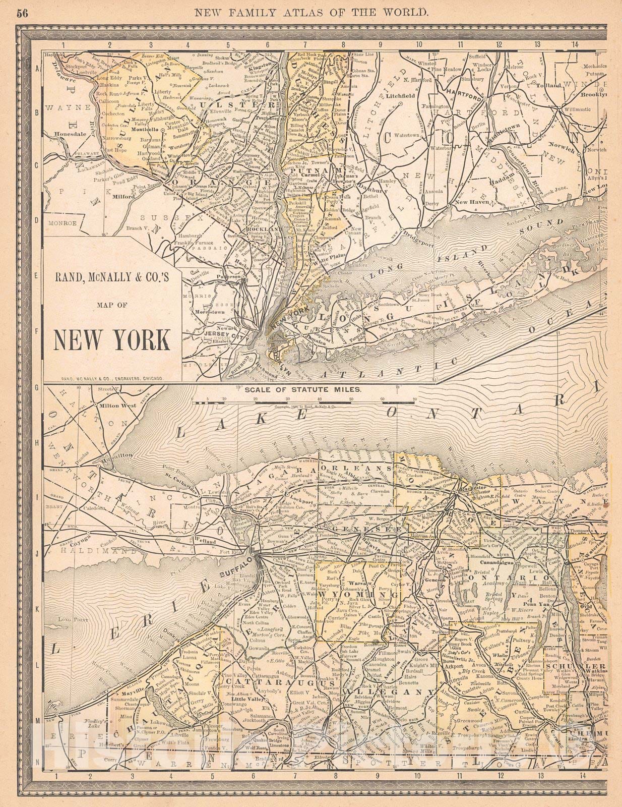 Historic Map : 1890 Map of New York : Vintage Wall Art