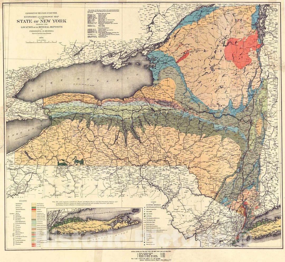 Historic Map : 1895 Economic and Geological Map of the State of New York showing the location of its Mineral Deposits : Vintage Wall Art