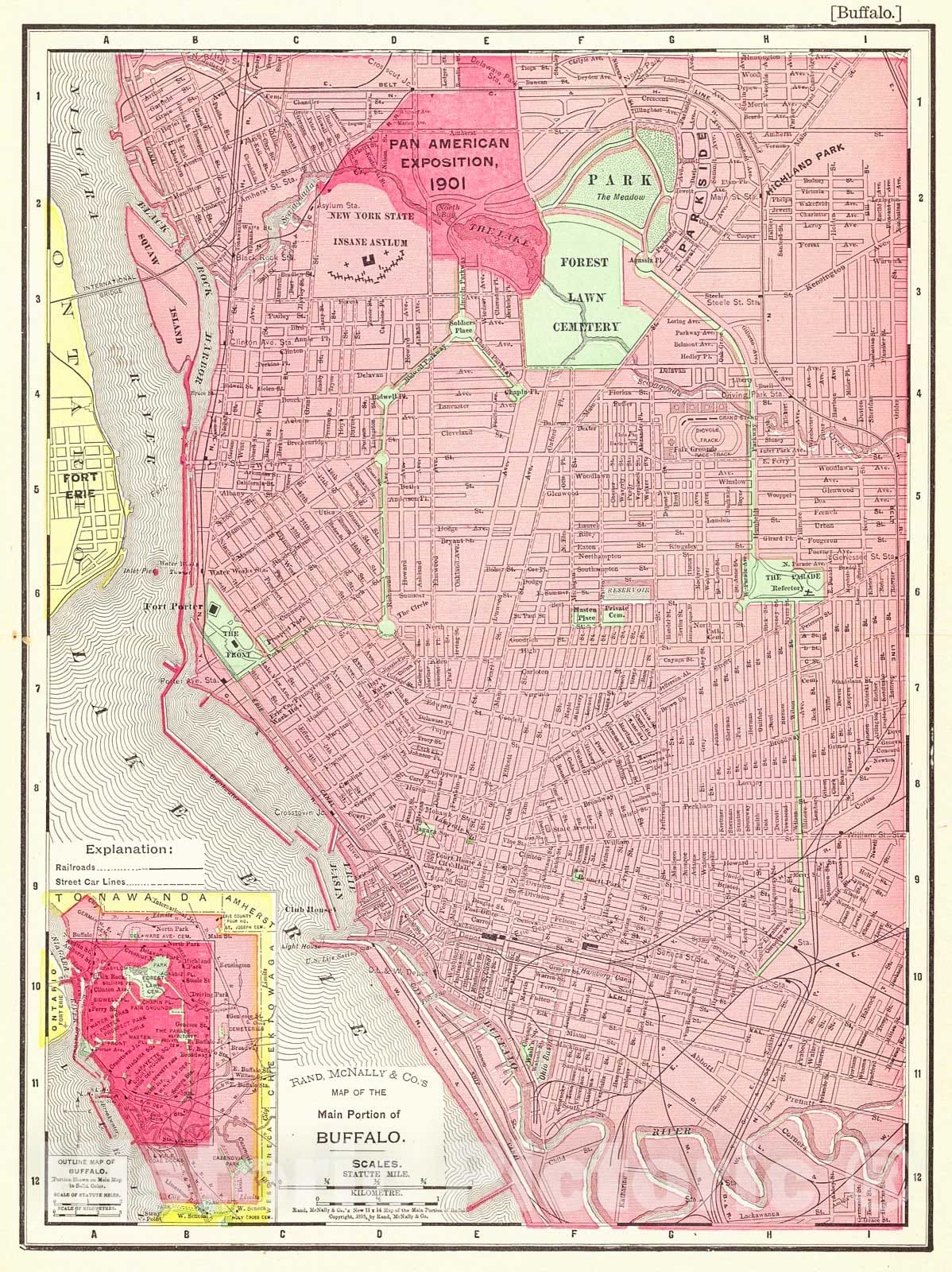 Historic Map : 1895 Map of the Main Portion of Buffalo : Vintage Wall Art