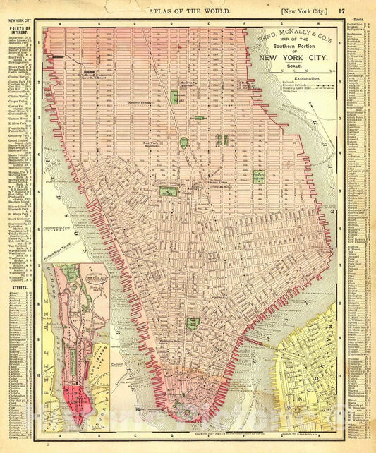 Historic Map : 1895 Map of the Southern Portion of New York City : Vintage Wall Art