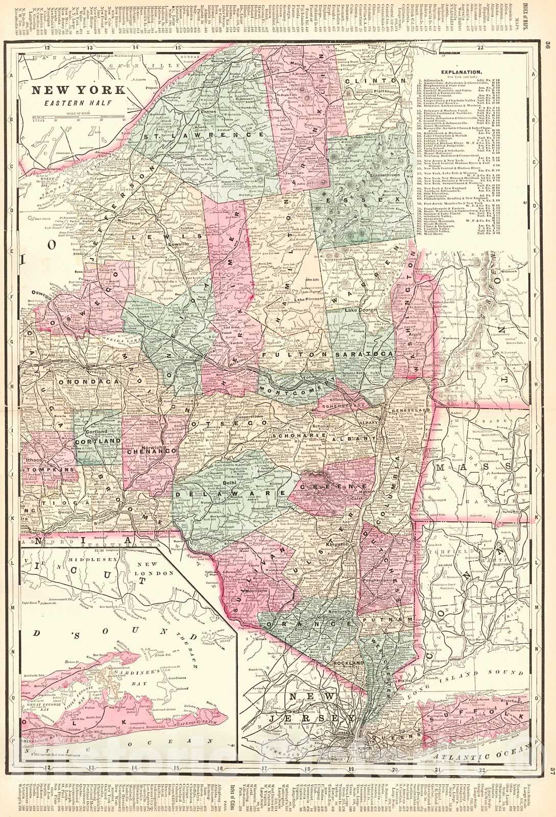 Historic Map : 1895 New York, Eastern Half : Vintage Wall Art