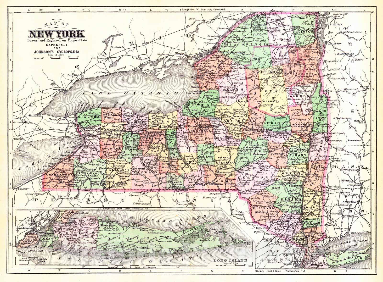 Historic Map : 1896 Map of New York : Vintage Wall Art