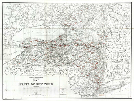 Historic Map : 1897 Map of the State of New York Showing the location of Quarries of Stone used for building and road metal : Vintage Wall Art