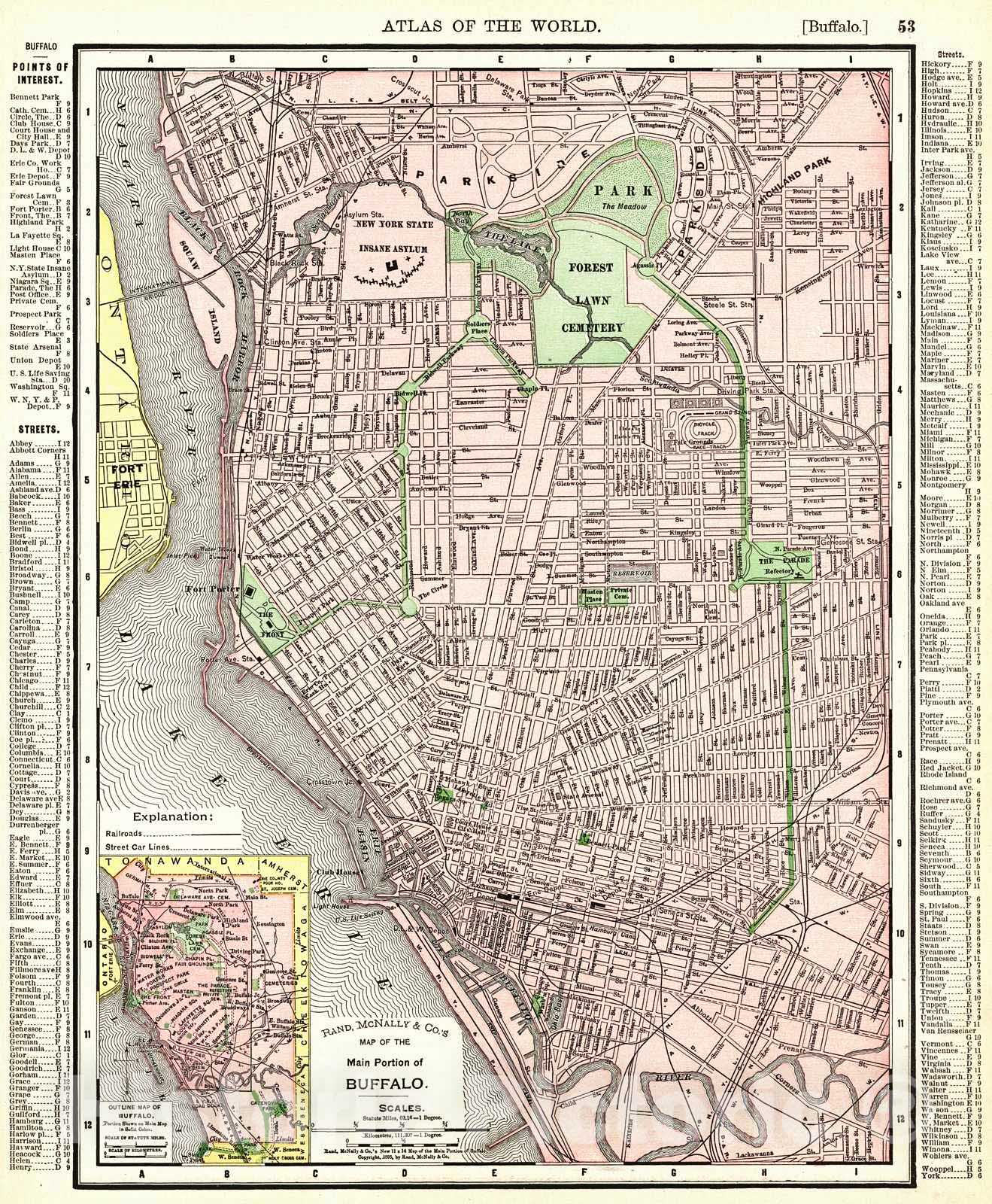 Historic Map : 1898 Map of the Main Portion of Buffalo : Vintage Wall Art