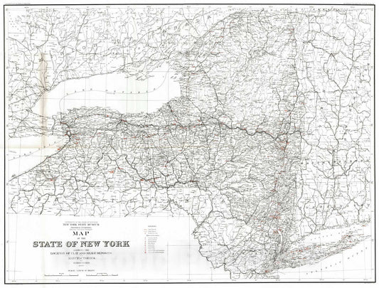 Historic Map : 1900 Map of the State of New York showing the location of Clay and Shale deposits and manufactories : Vintage Wall Art