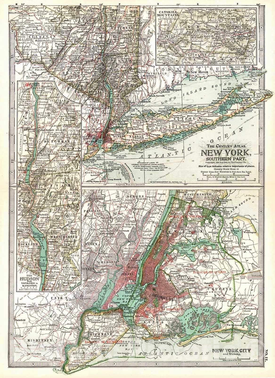 Historic Map : 1902 New York-Southern Part : Vintage Wall Art