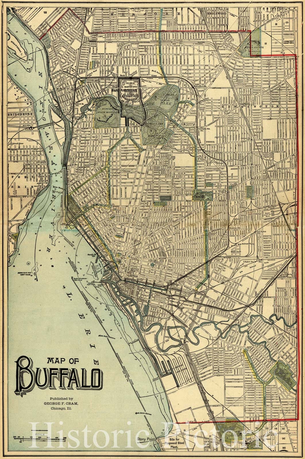 Historic Map : 1907 Map of Buffalo : Vintage Wall Art