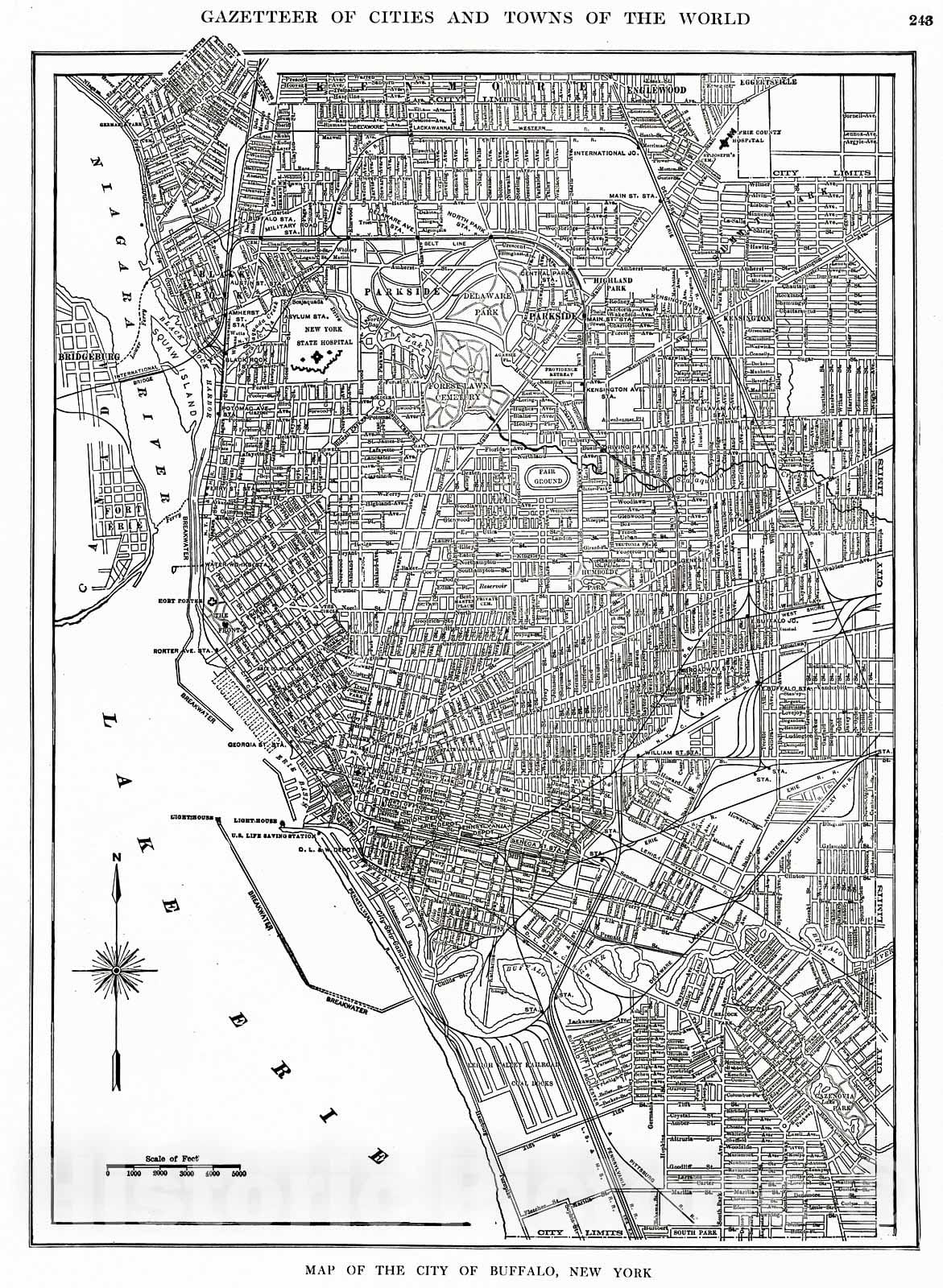 Historic Map : 1909 Map of the City of Buffalo, New York  : Vintage Wall Art