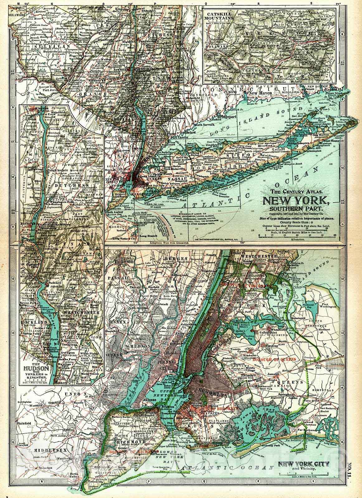 Historic Map : 1913 New York, Southern Part : Vintage Wall Art