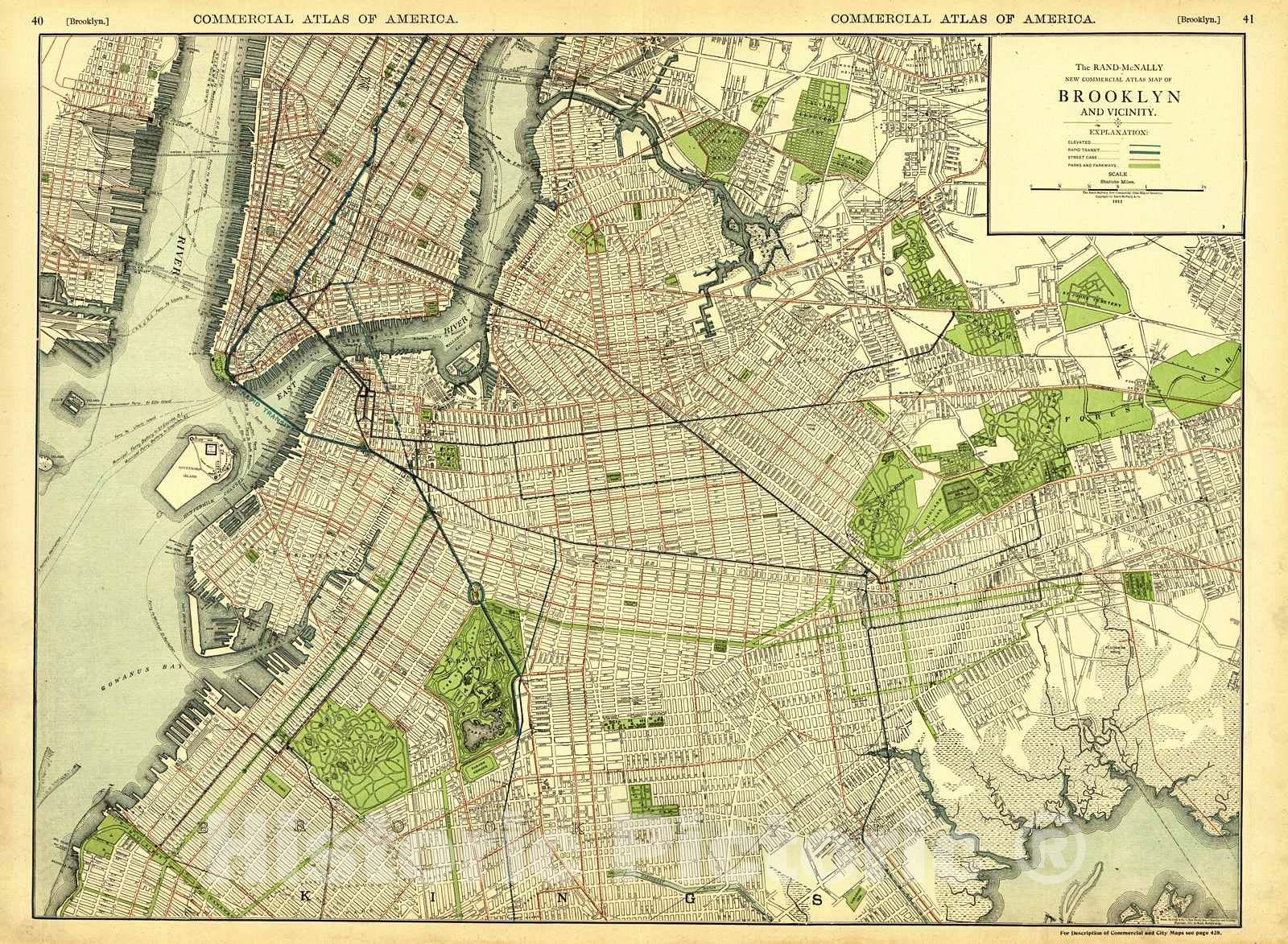 Historic Map : 1914 Brooklyn and Vicinity : Vintage Wall Art