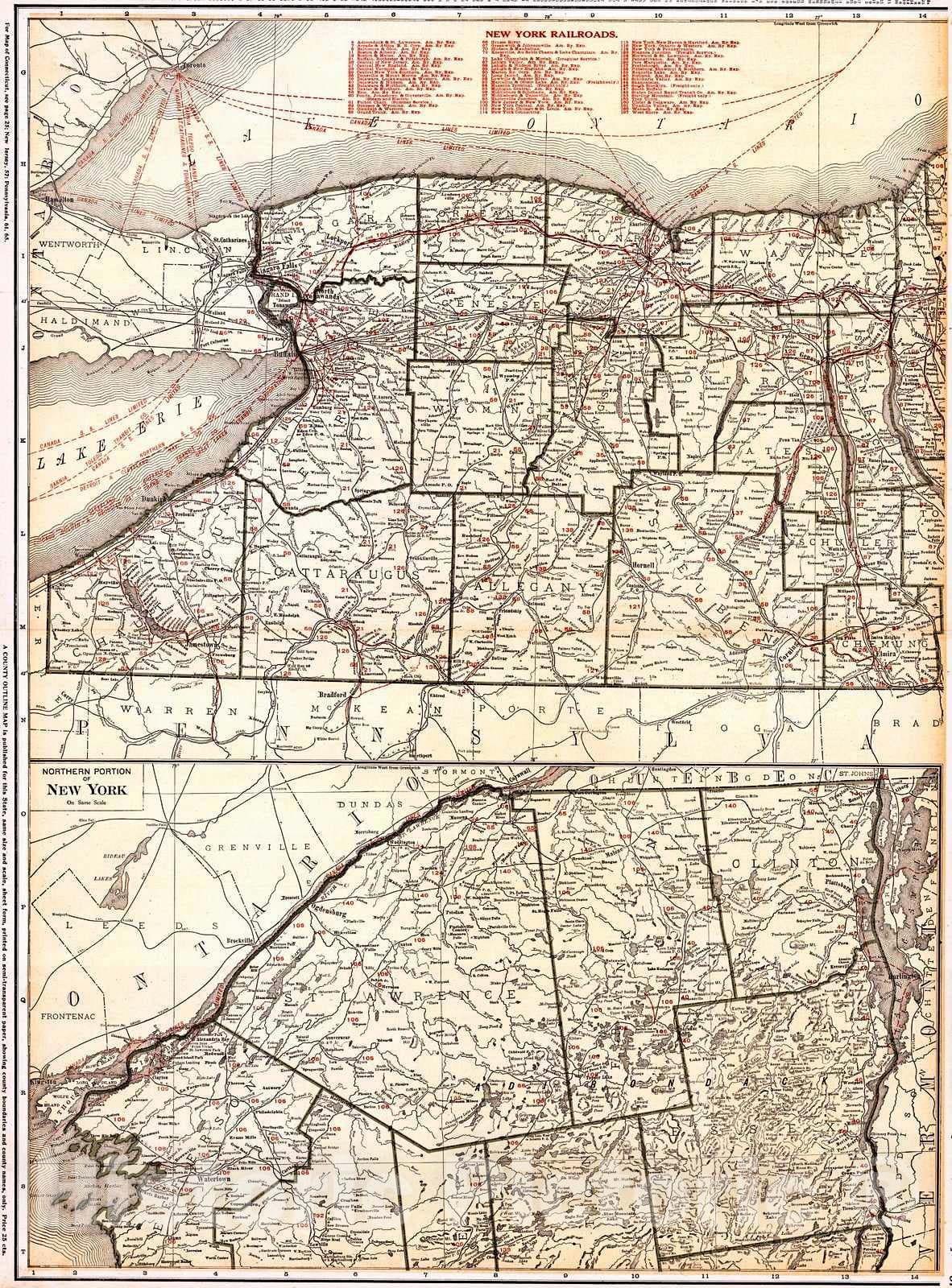 Historic Map : 1921 New York- Western Section : Vintage Wall Art