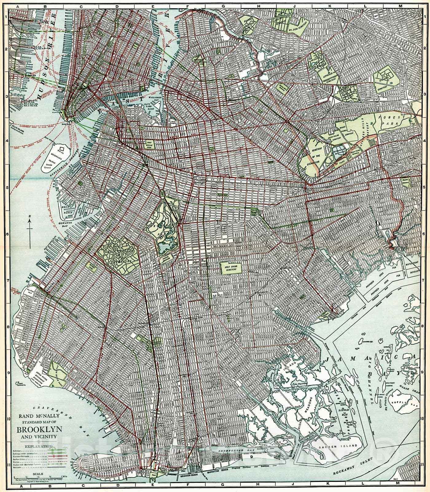 Historic Map : 1921 Brooklyn and Vicinity : Vintage Wall Art