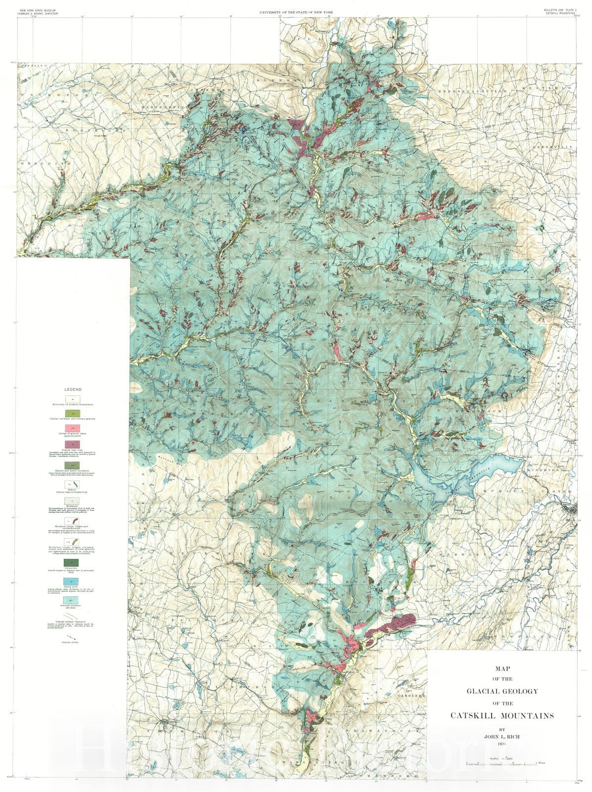 Historic Map : 1935 Map of the Glacial Geology of the Catskill Mountains : Vintage Wall Art